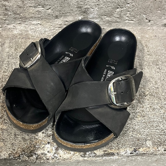Birkenstock Shoes - Birkenstock Black Sandals with Silver Buckle